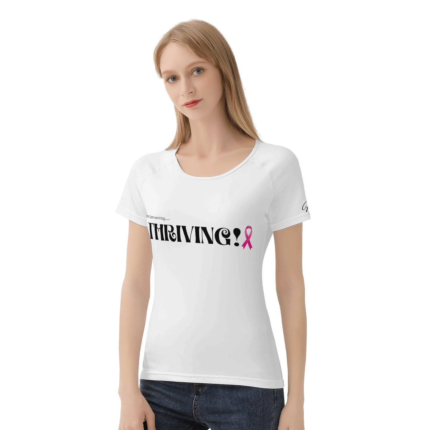 F-cancer; Not just surviving, Thriving women’s fitted t-shirt